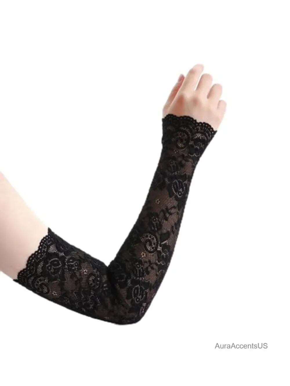Elegant Women's Long Lace Gloves Fingerless Floral UV Protection Arm Sleeves
